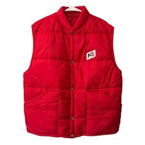 FS Men Size Large Puffer Vest Button Down Pockets Red Agriculture County
